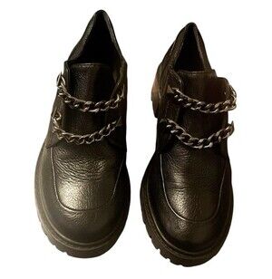 Schutz Loafers Women’s Ruteh Chunky Black Leather Chains Lug Sole Size 6 New